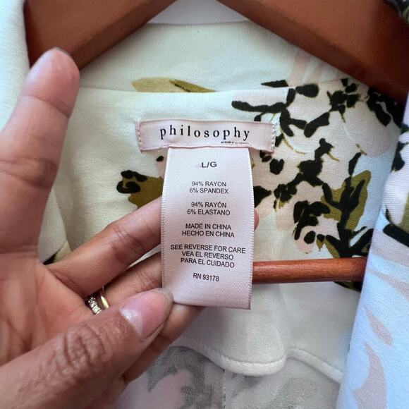 Philosophy White Floral Women's Blazer Size L Sophisticated One Button Closure - Picture 5 of 8